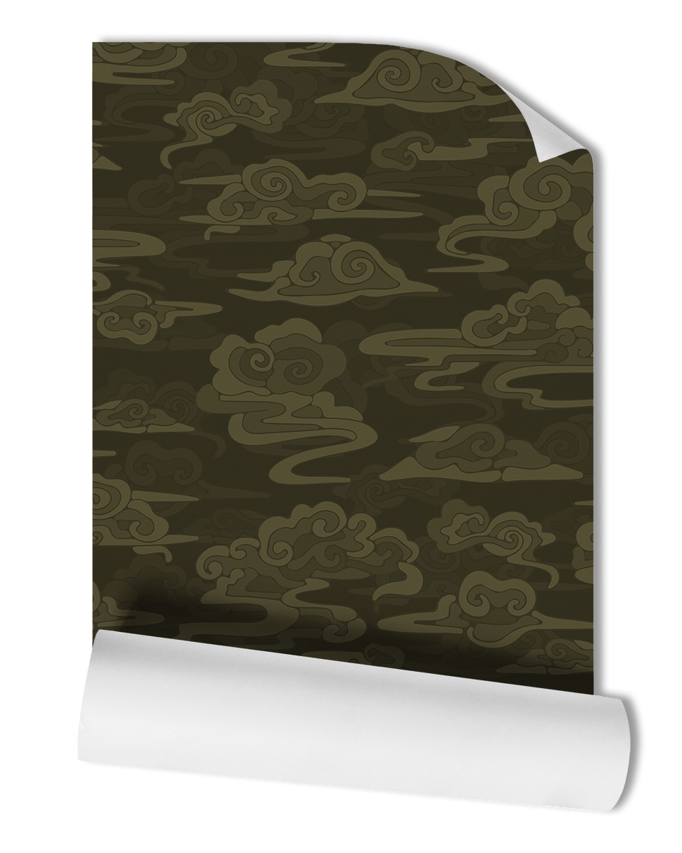 Elevate your space with our Nori Atmosphere Wallpaper, featuring a captivating oriental and chinoiserie clouds pattern in a rich, dark green color.