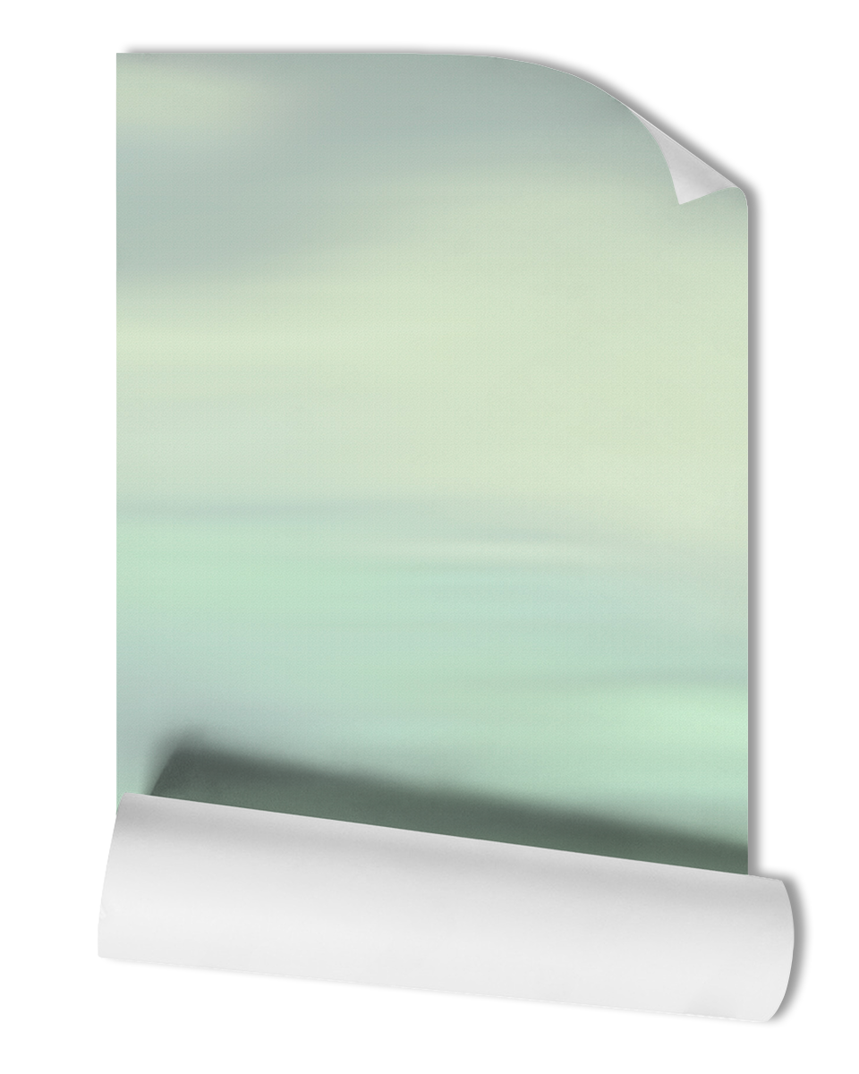 Aurora Wall Mural Wallpaper in Australis - Minimalist Abstract Ombre Colors, Pale Greens, and Blues