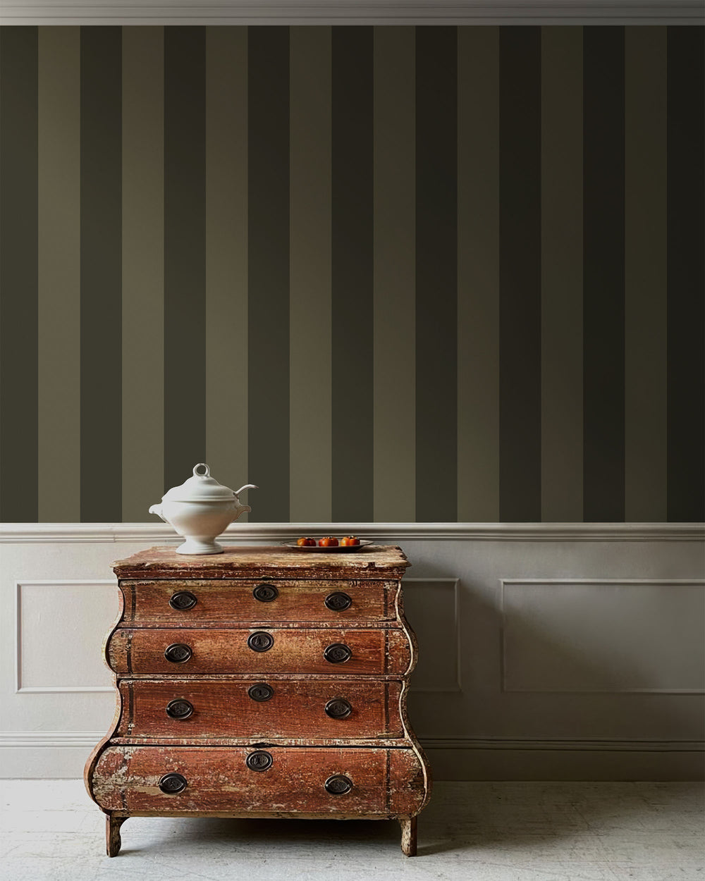 Greenly Living - Bold Stripe Wallpaper in Olive Green | Traditional ...