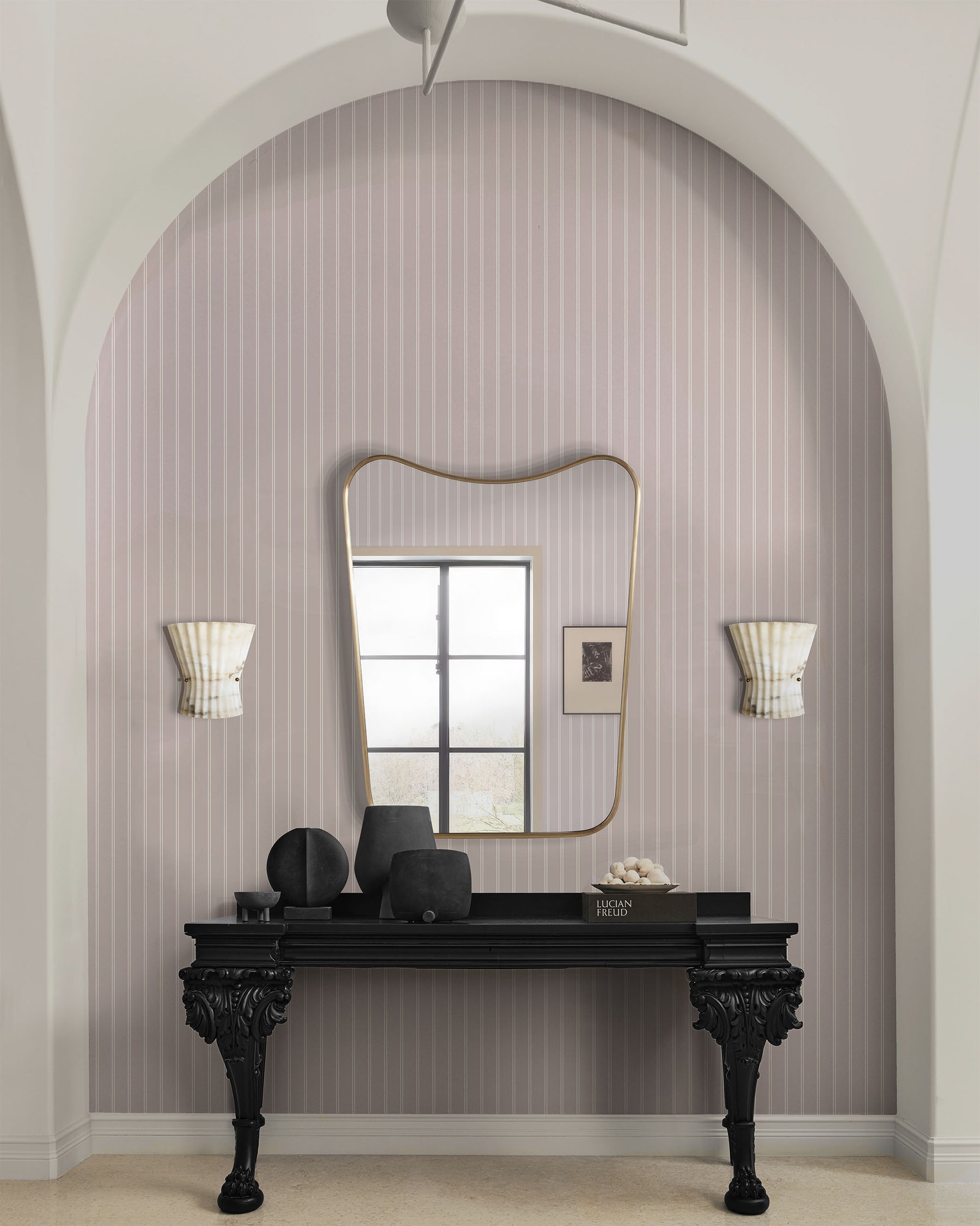 Greenly Living - Pinstripe Wallpaper in Oyster Shell Grey | Traditional ...