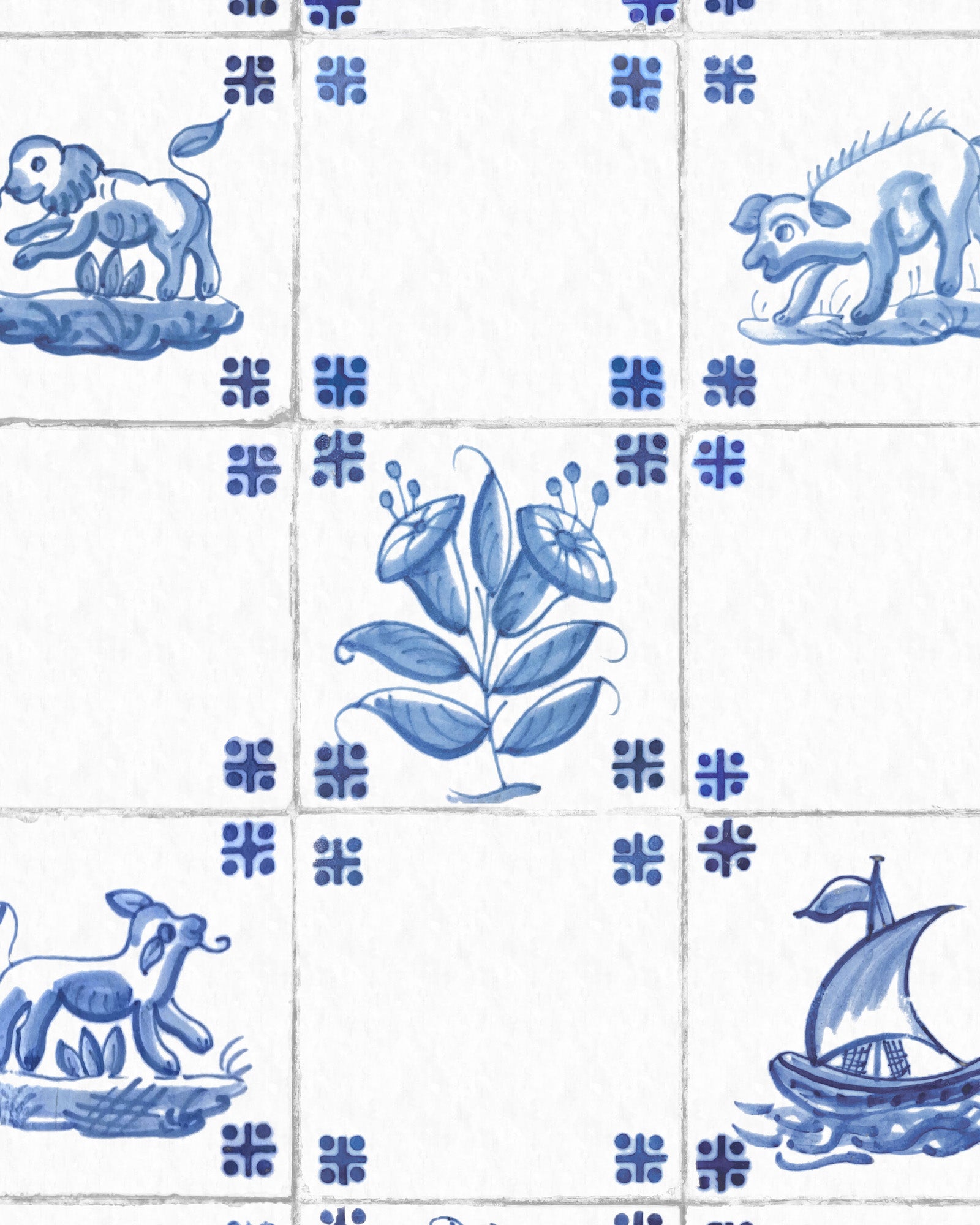 floral garden in Delft blue and white wallpaper | Happywall