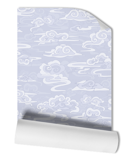 Enhance your space with our elegant Atmosphere Wallpaper in Lavender, featuring a captivating oriental and chinoiserie clouds pattern in a soft pale purple shade.