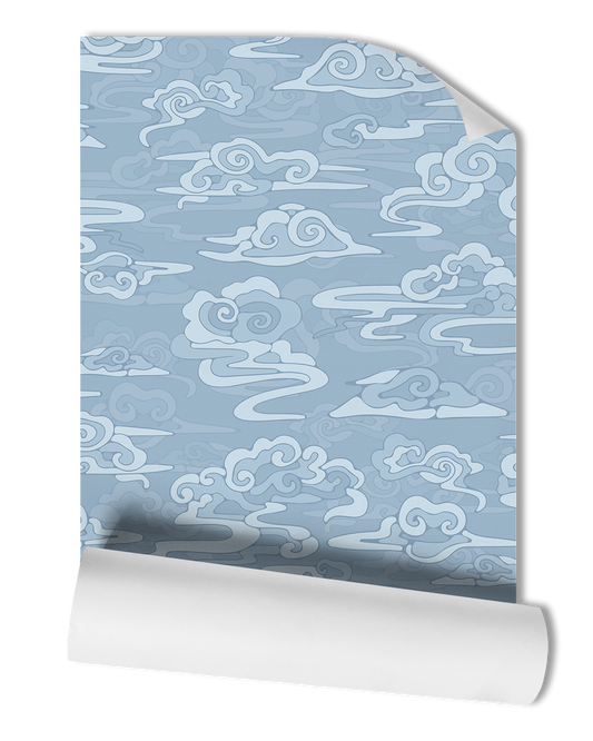 Enhance your space with our Sky Atmosphere Wallpaper, featuring an exquisite oriental and chinoiserie clouds pattern in a soothing light blue color.